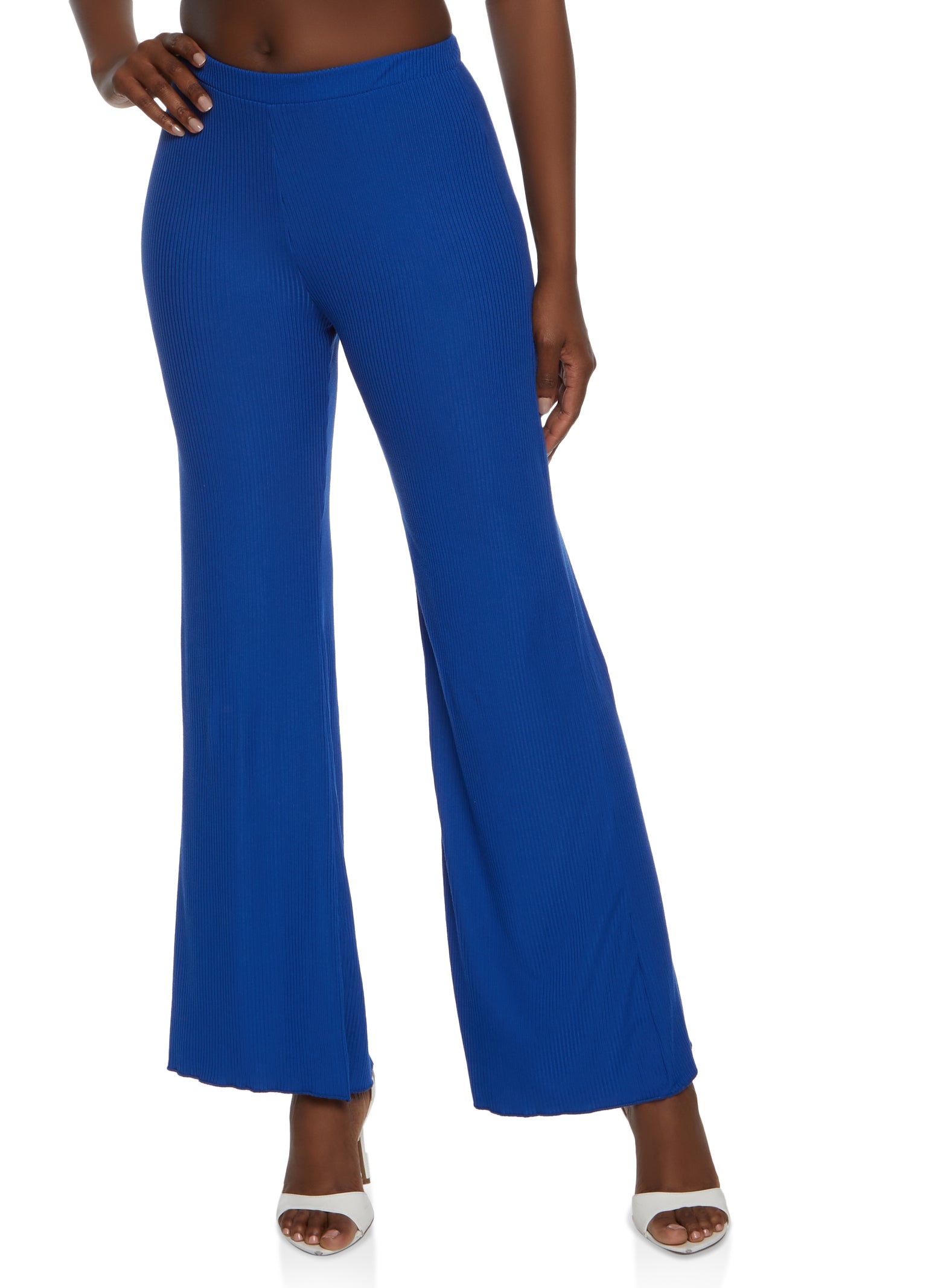 Solid Ribbed Flare Pants