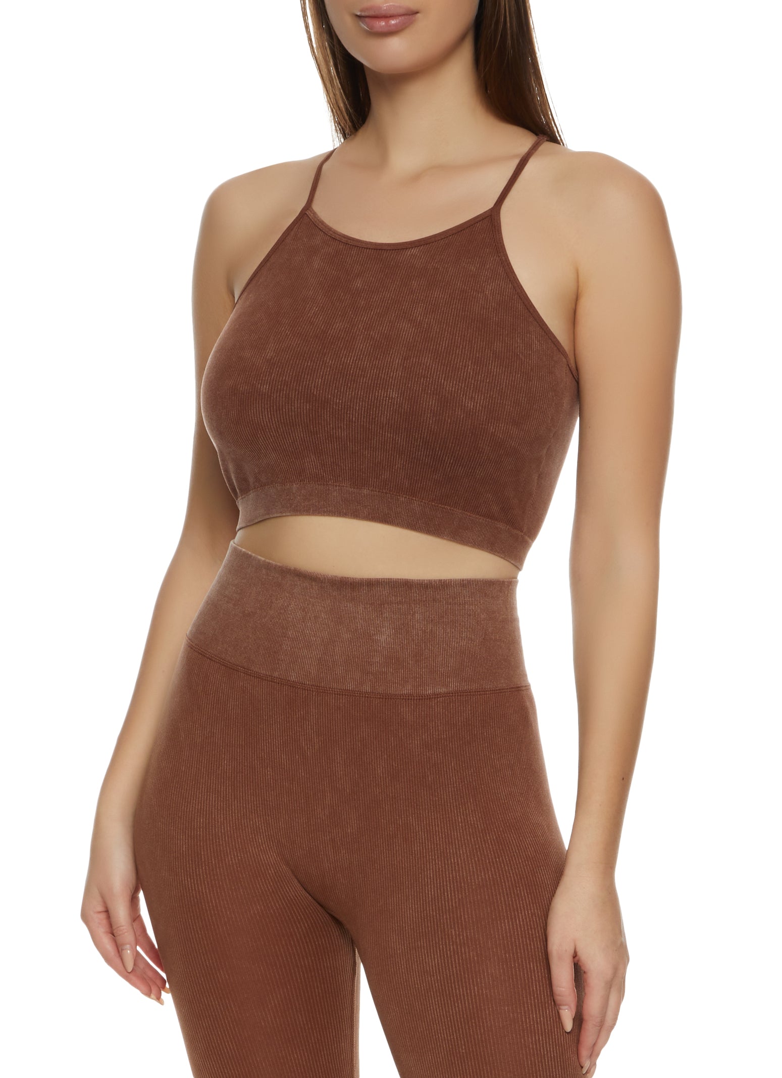 Rainbow Shops Womens Seamless Compression Rib Racerback Cropped Cami,  Brown, Size L-XL