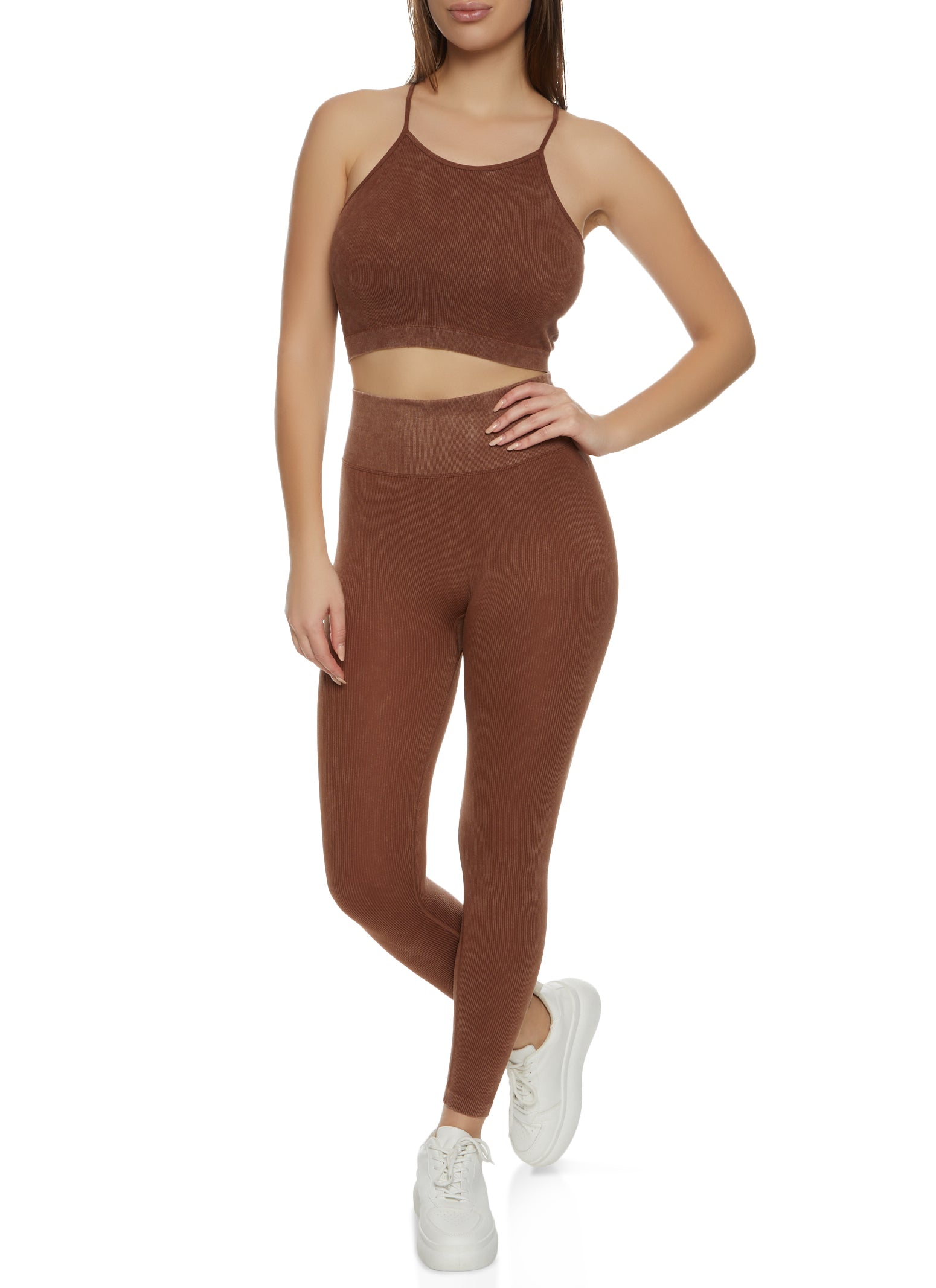 Rainbow Shops Womens Seamless Compression Rib Racerback Cropped Cami,  Brown, Size L-XL