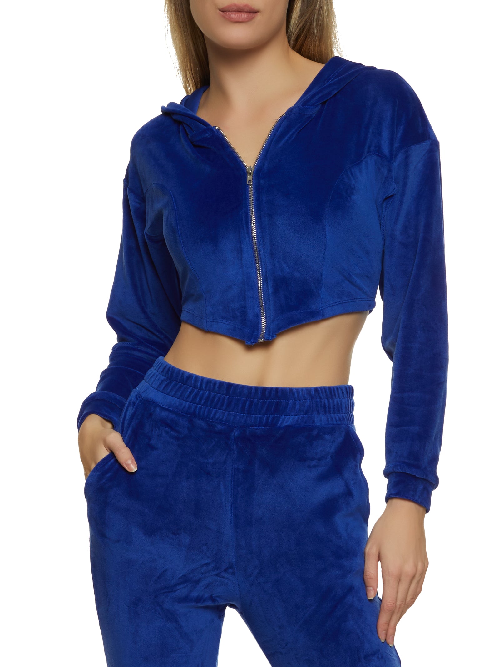 Womens Velour Corset Detail Cropped Hoodie,