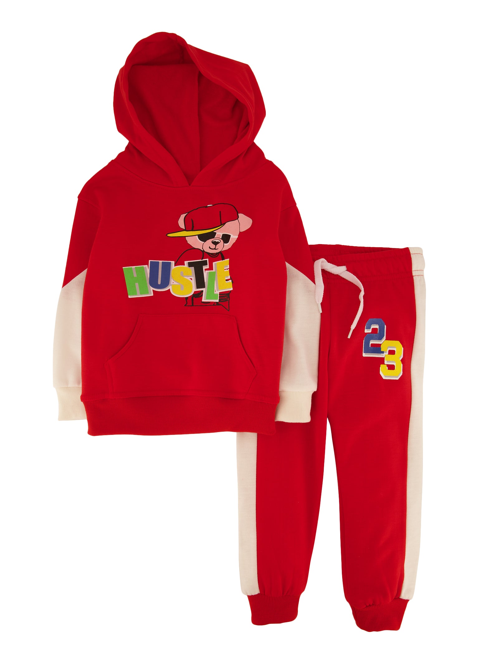 Toddler Boys Hustle Bear Graphic Hoodie and Joggers, Red, Size 3T
