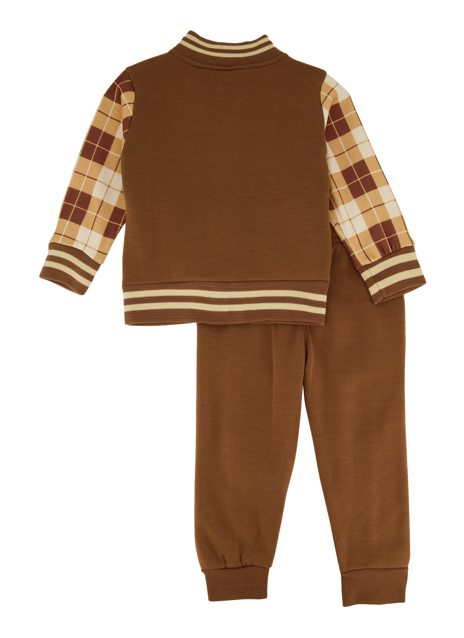 Toddler Boys Plaid Varsity Bomber Jacket and Joggers, Brown, Size 3T