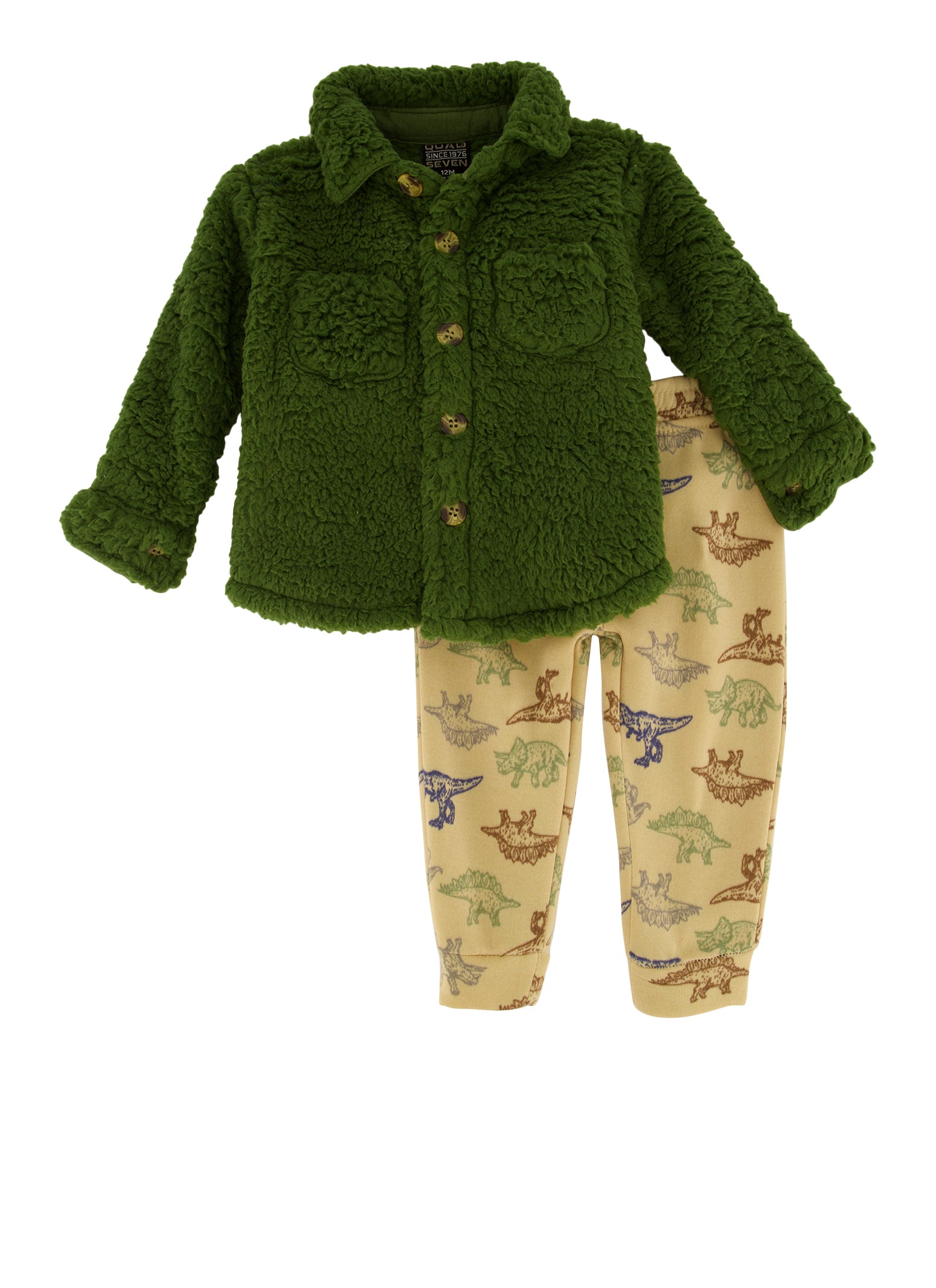 Baby Boys 12-24M Sherpa Button Front Shacket and Joggers, Green,