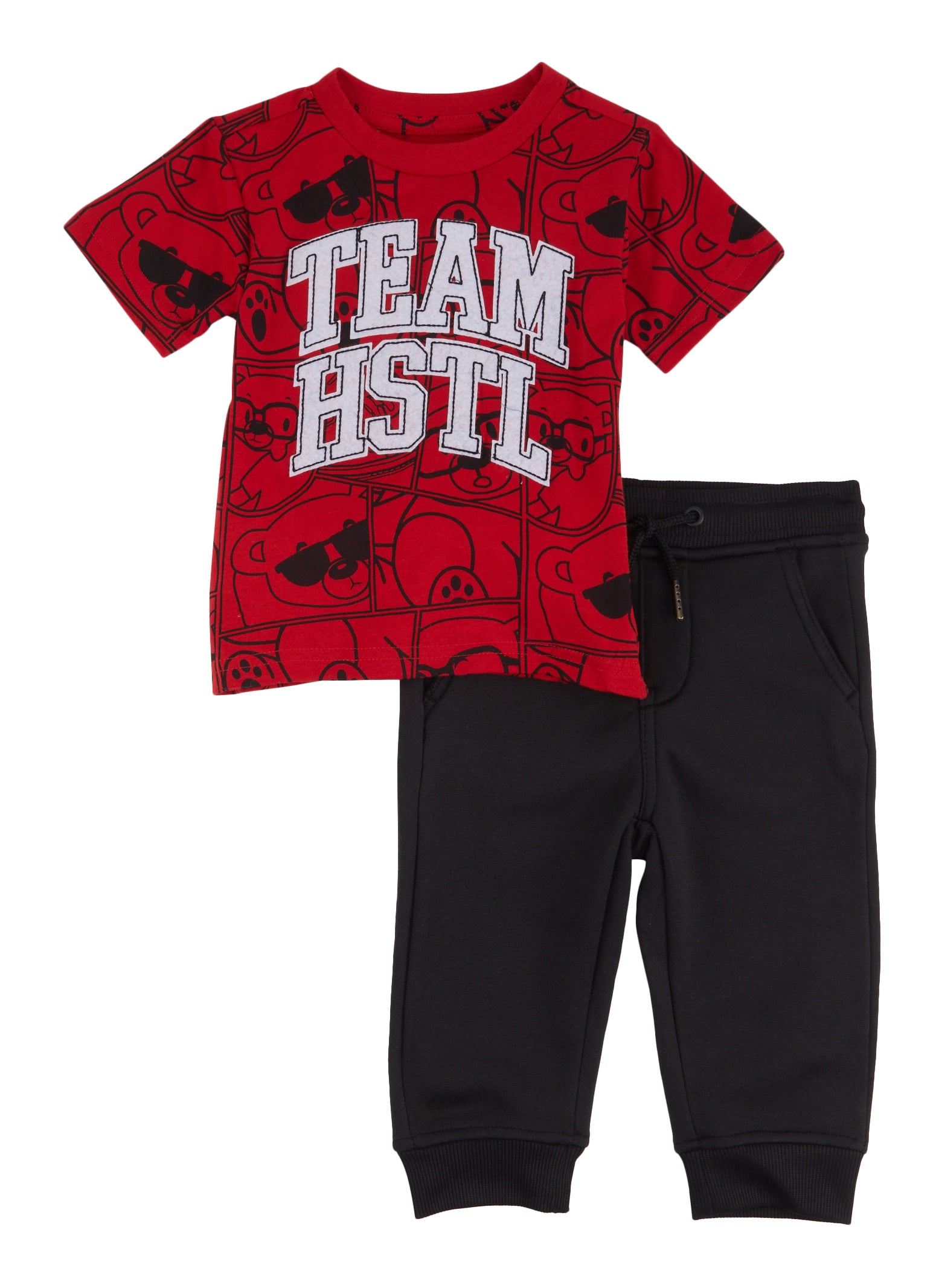 Baby Boys 12-24M Bear Print Team Hstl Graphic Tee and Joggers, Red, Size 18M