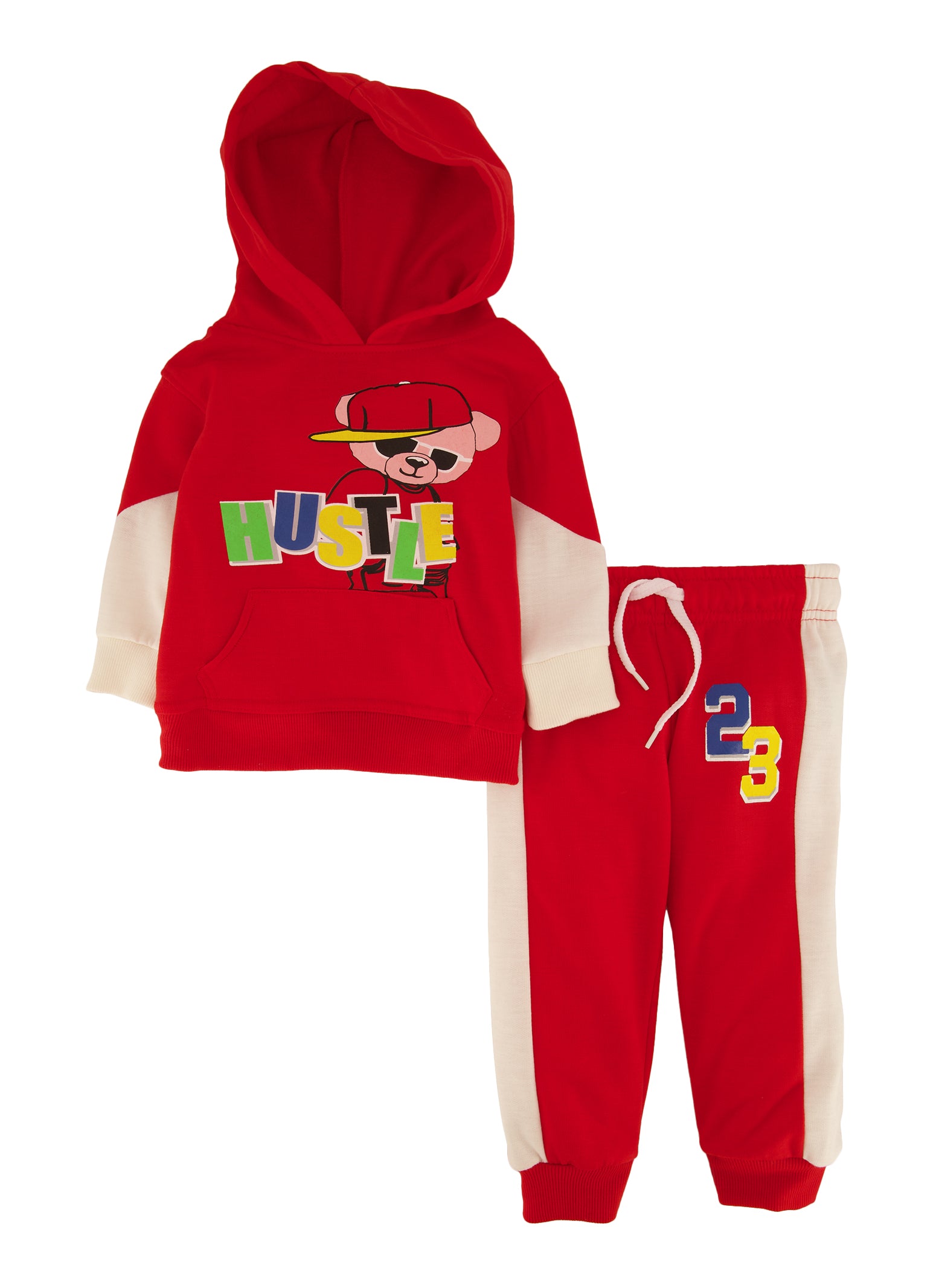 Baby Boys 12-24M Hustle Bear Graphic Hoodie and Joggers, Red, Size 18M