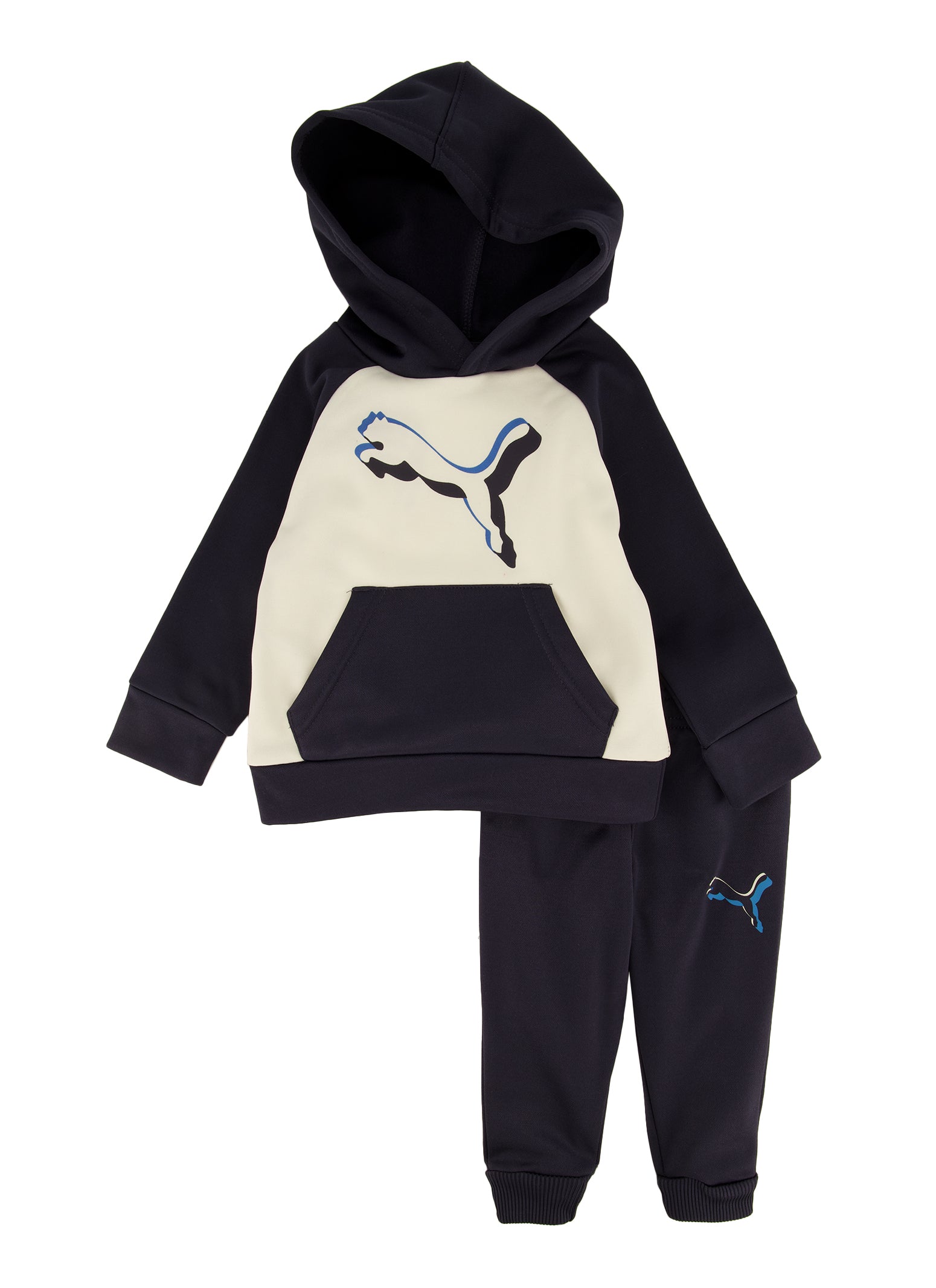 Baby Boys 12-24M Puma Logo Color Block Pullover Hoodie and Joggers, Black, Size 18M