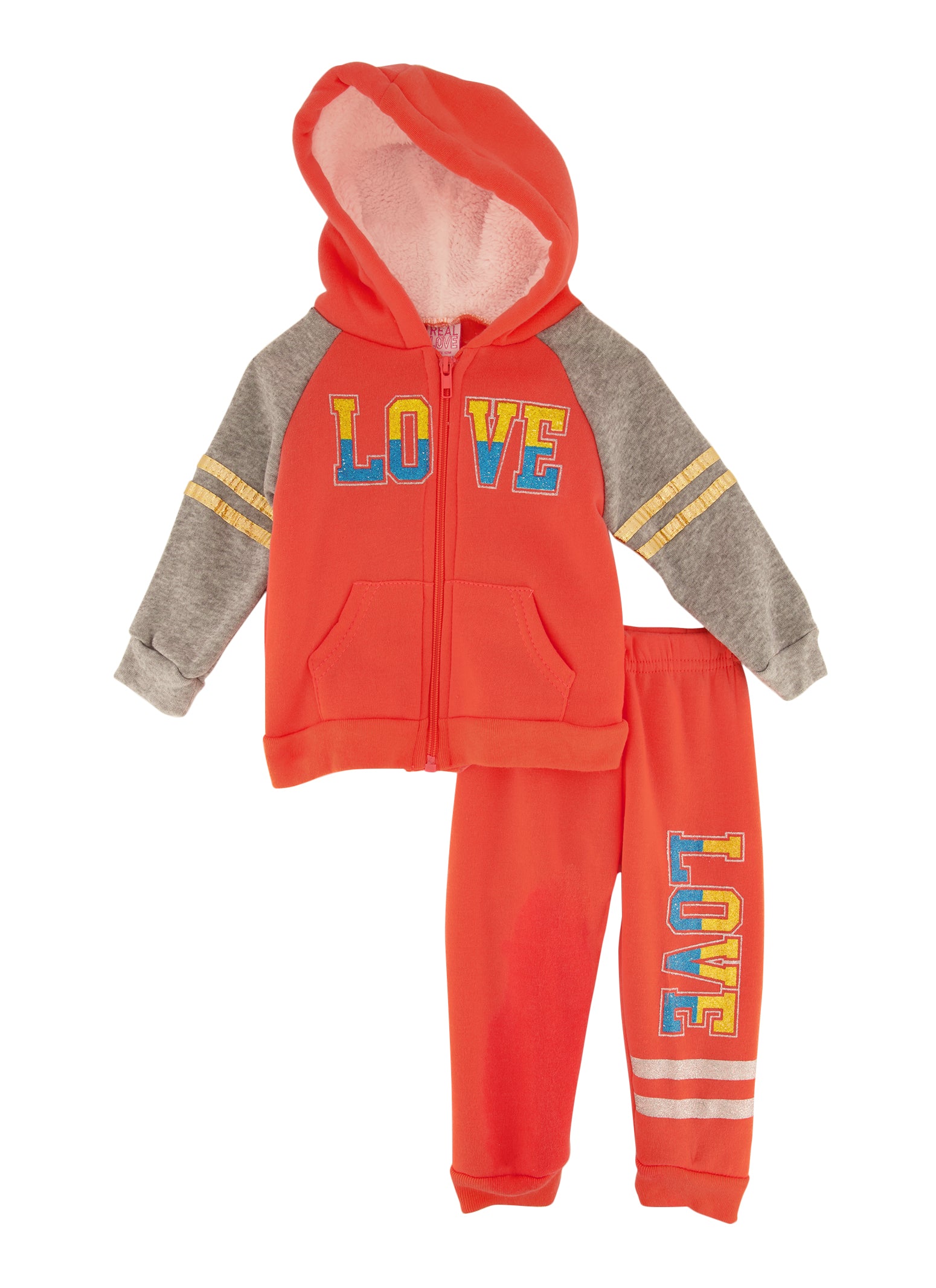 Baby Girls 12-24M Color Block Love Graphic Hoodie and Joggers, Orange, Size 12M