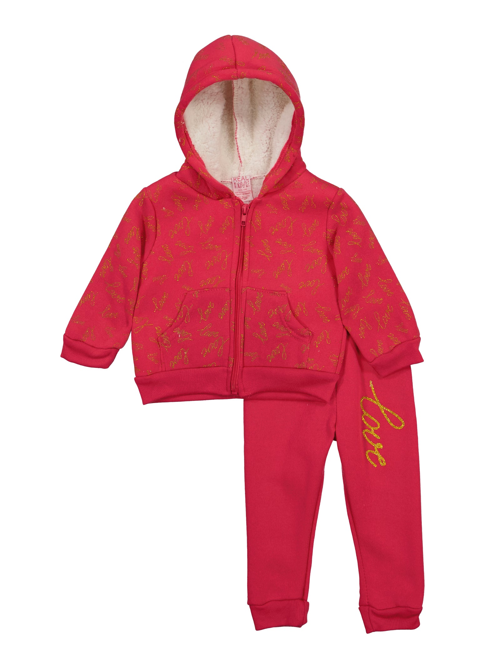 Baby Girls 12-24M Love Printed Zip Front Hoodie and Joggers, Pink,