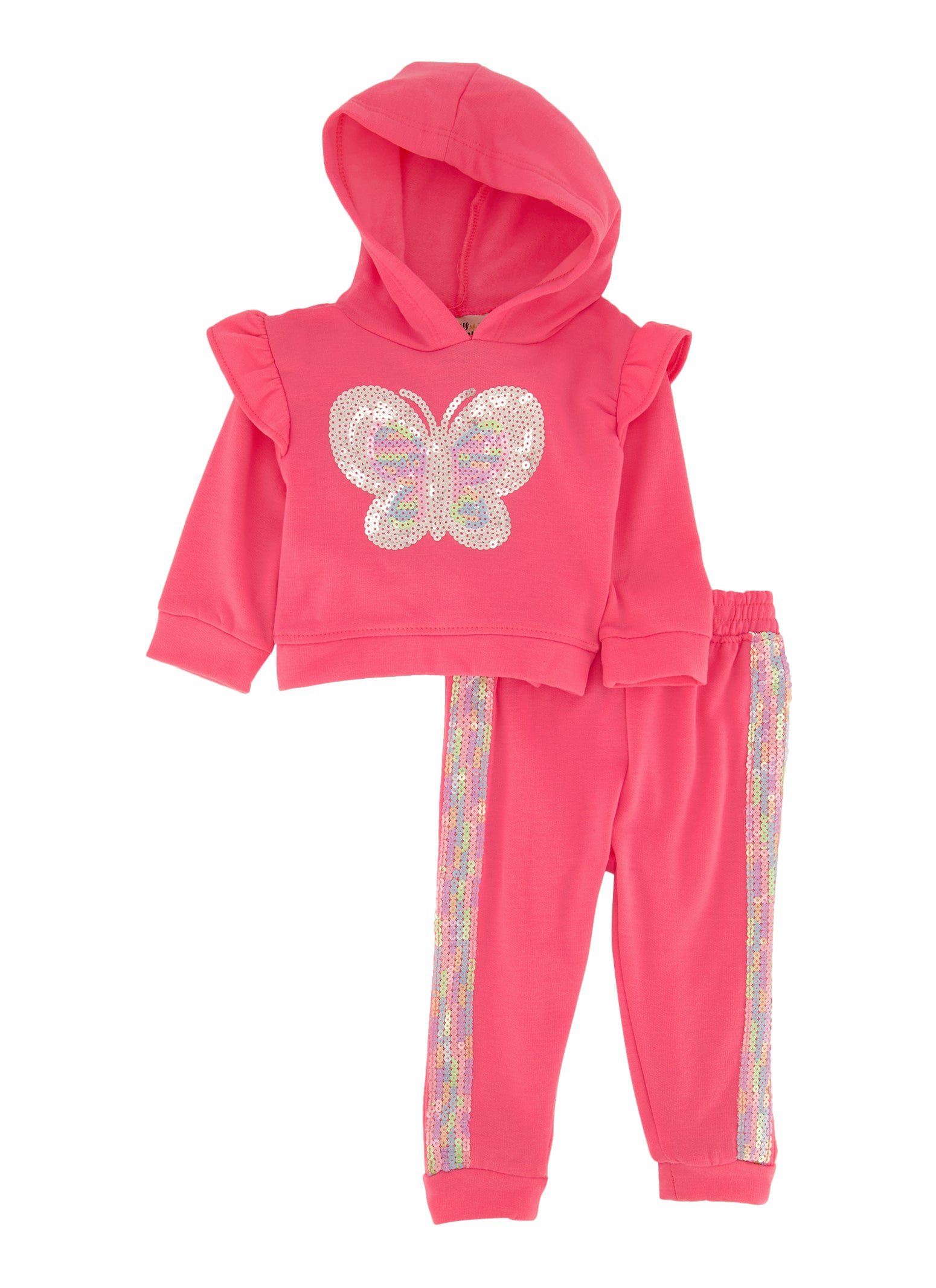 Baby Girls 12-24M Butterfly Sequin Hoodie and Joggers, Pink, Size 18M