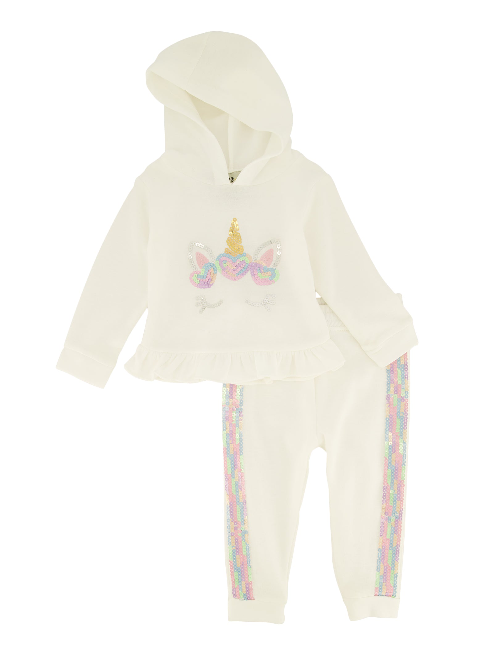 Baby Girls 12-24M Unicorn Sequin Hoodie and Jogger Set, White, Size 12M