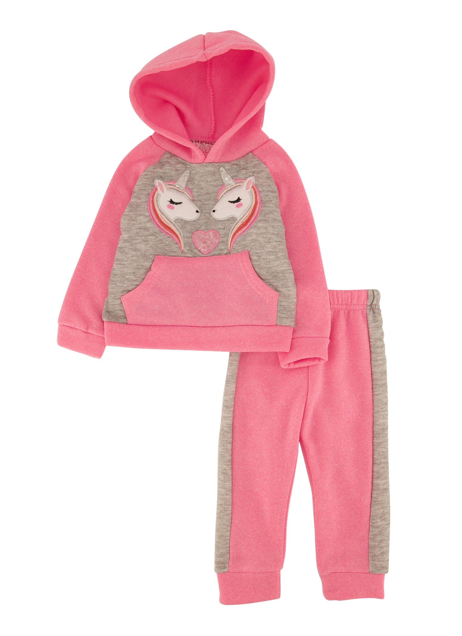 Baby Girls 12-24M Quilted Sequin Unicorn Hoodie and Joggers, Pink,