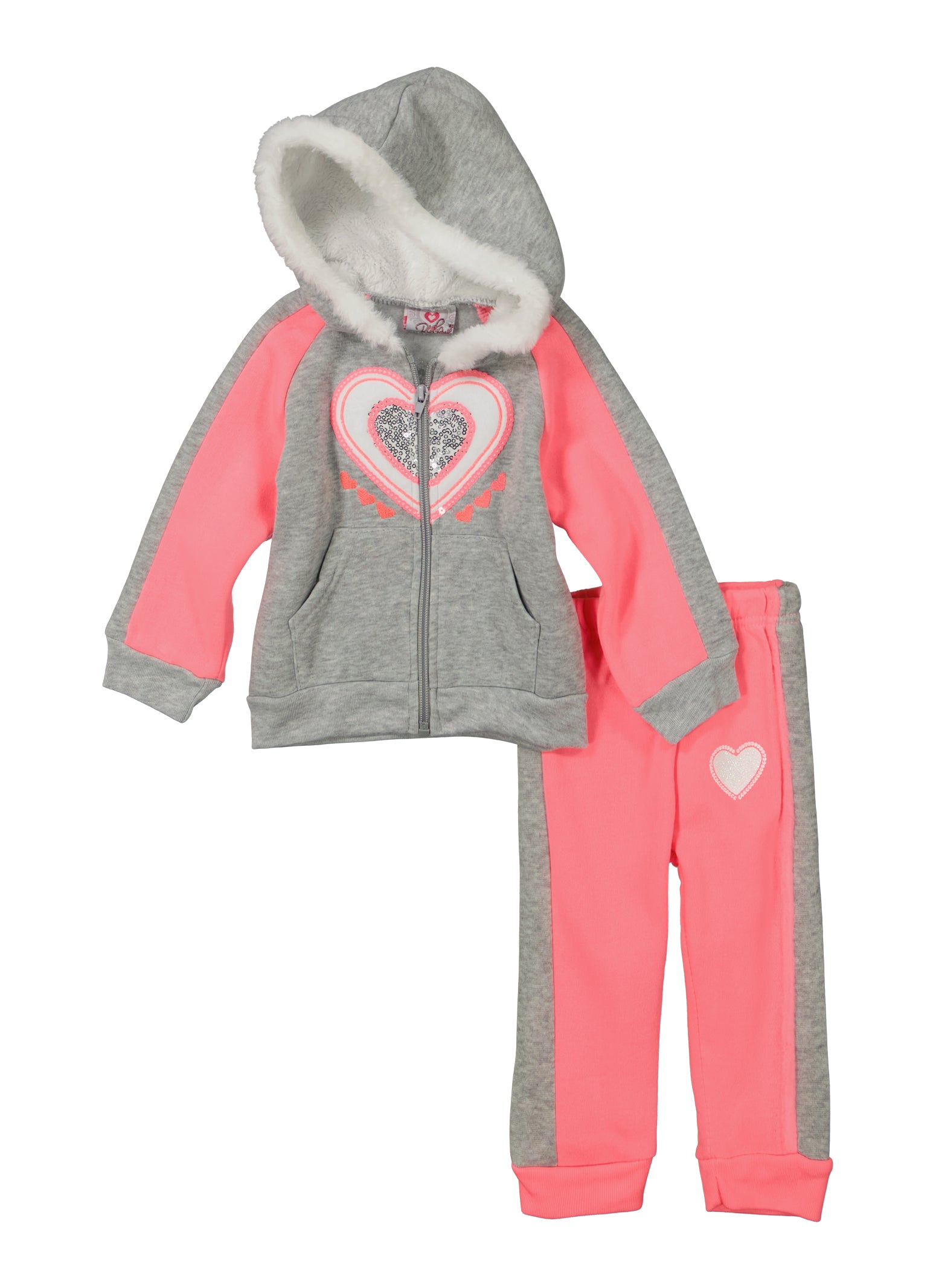 Baby Girls 12-24M Heart Sequin Zip Up Hoodie and Joggers,