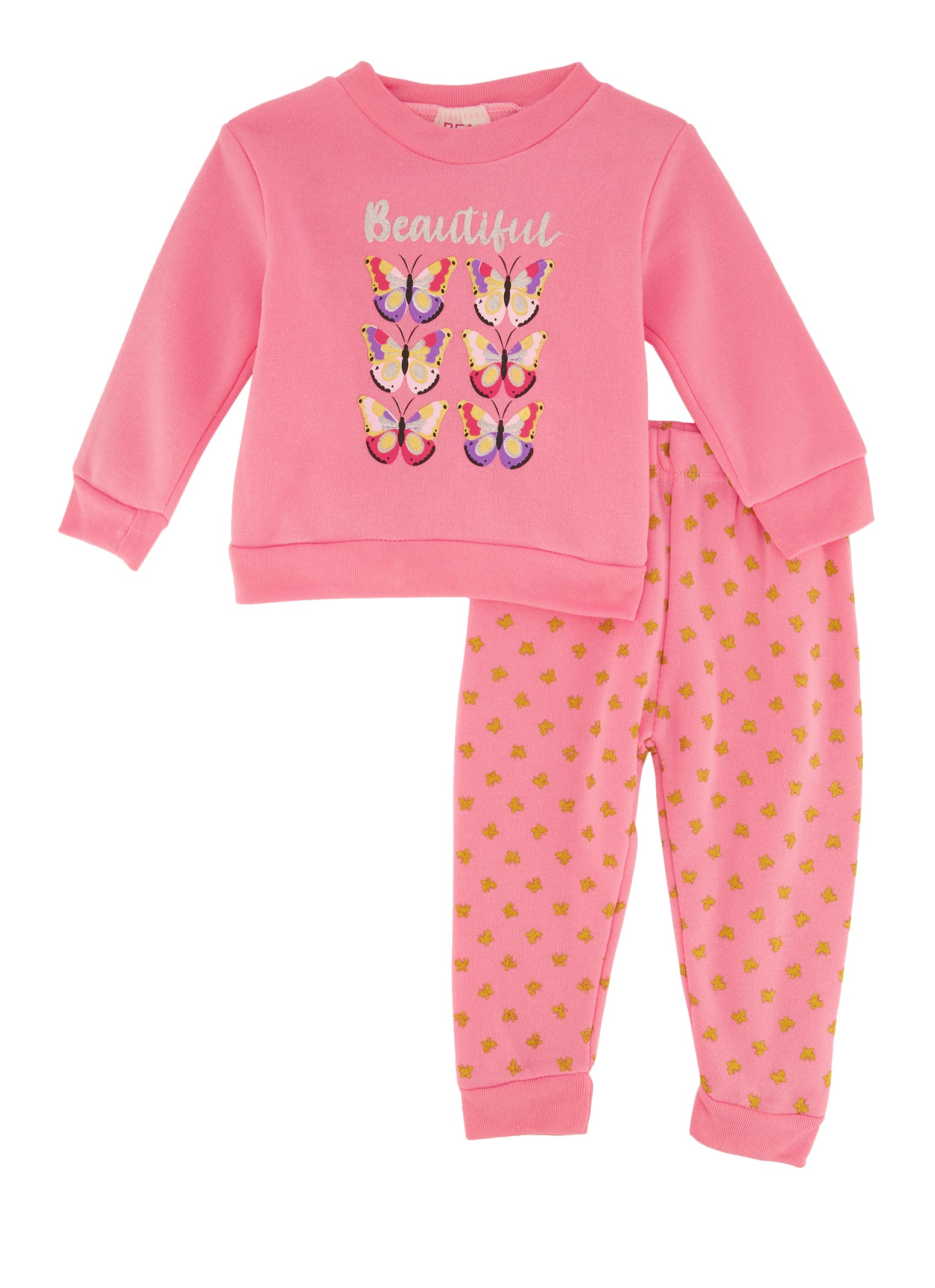 Baby Girls 12-24M Glitter Beautiful Graphic Sweatshirt and Printed Joggers, Pink, Size 12M