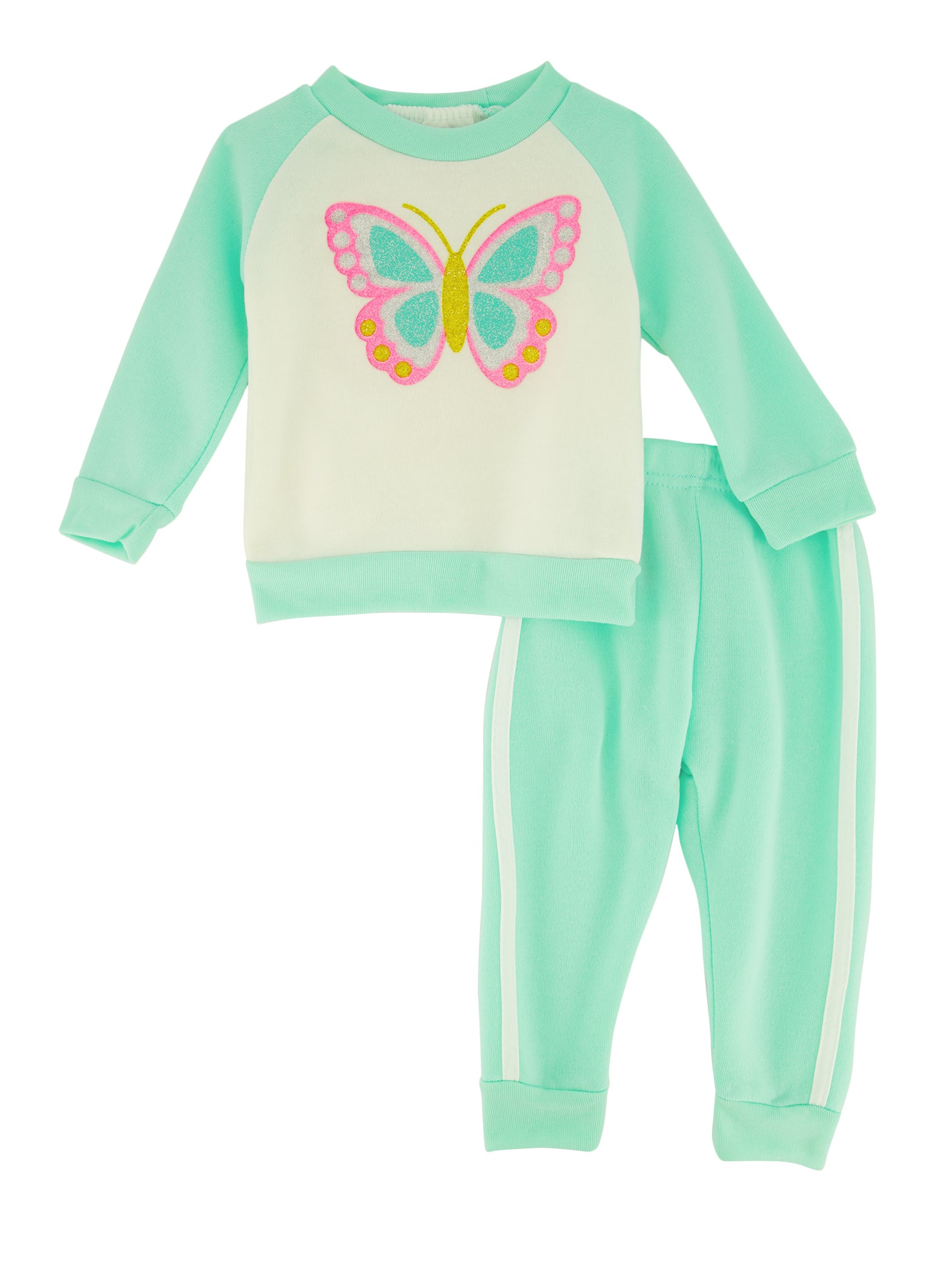 Baby Girls 12-24M Glitter Butterfly Graphic Sweatshirt and Joggers Set, Blue, Size 24M