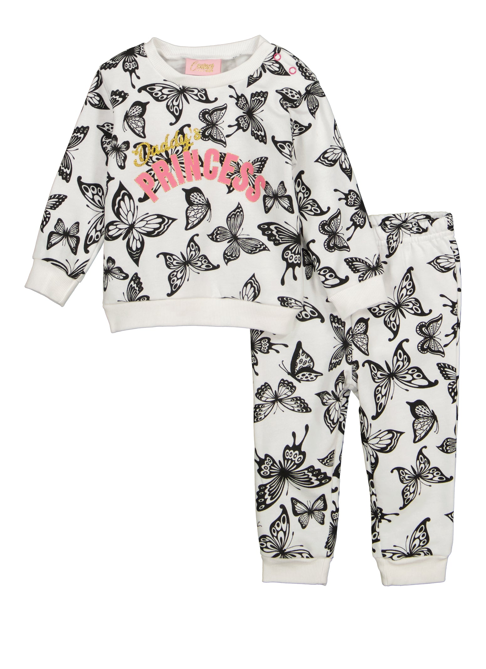 Baby Girls 12-24M Daddys Princess Butterfly Print Sweatshirt and Joggers, White, Size 24M