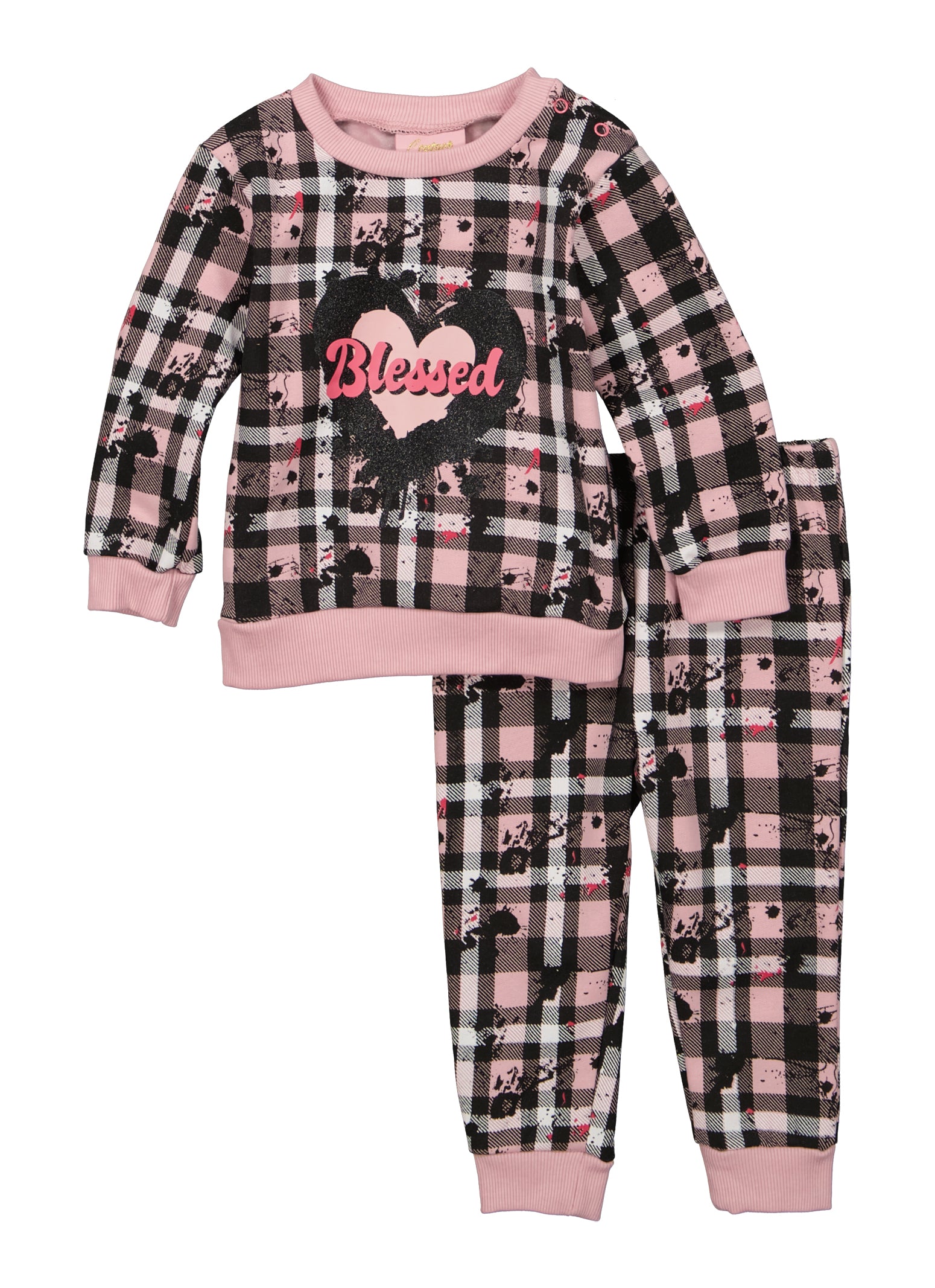 Baby Girls 12-24M Blessed Mixed Print Sweatshirt and Joggers, Pink, Size 12M