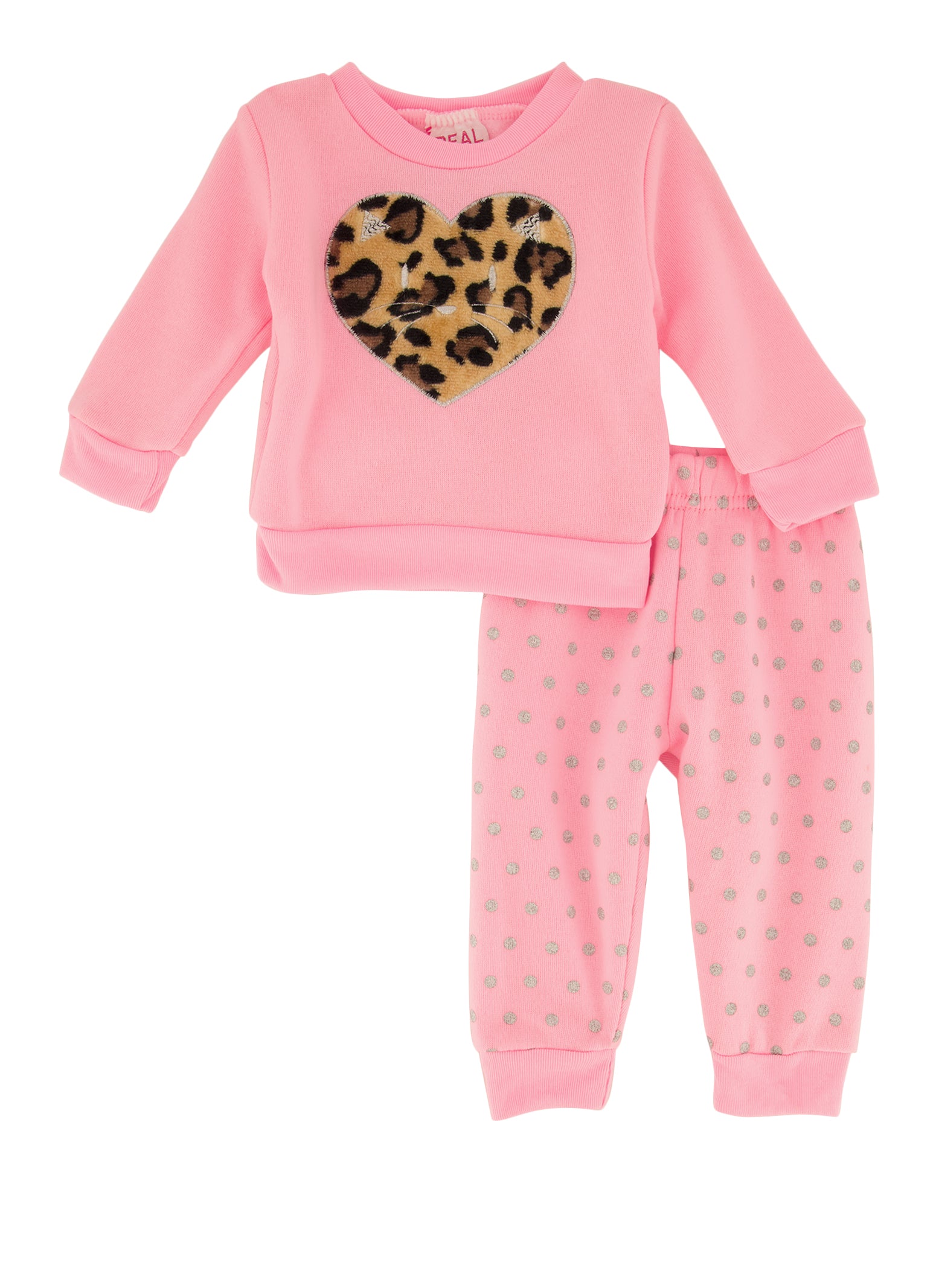 Baby Girls 0-9M Heart Animal Print Graphic Sweatshirt and Joggers Set, Pink,