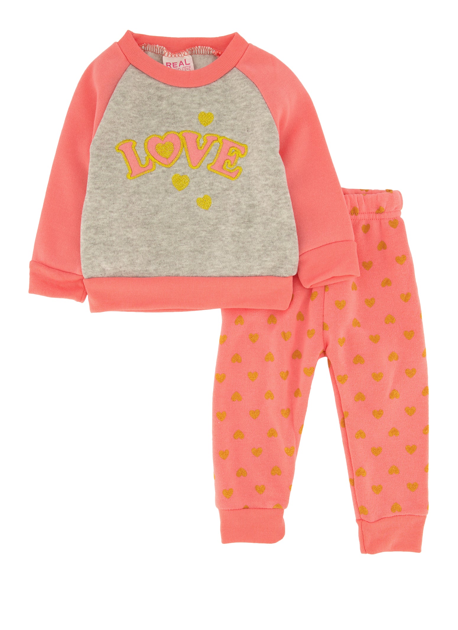 Baby Girls 0-9M Embroidered Love Sweatshirt and Heart Printed Joggers,