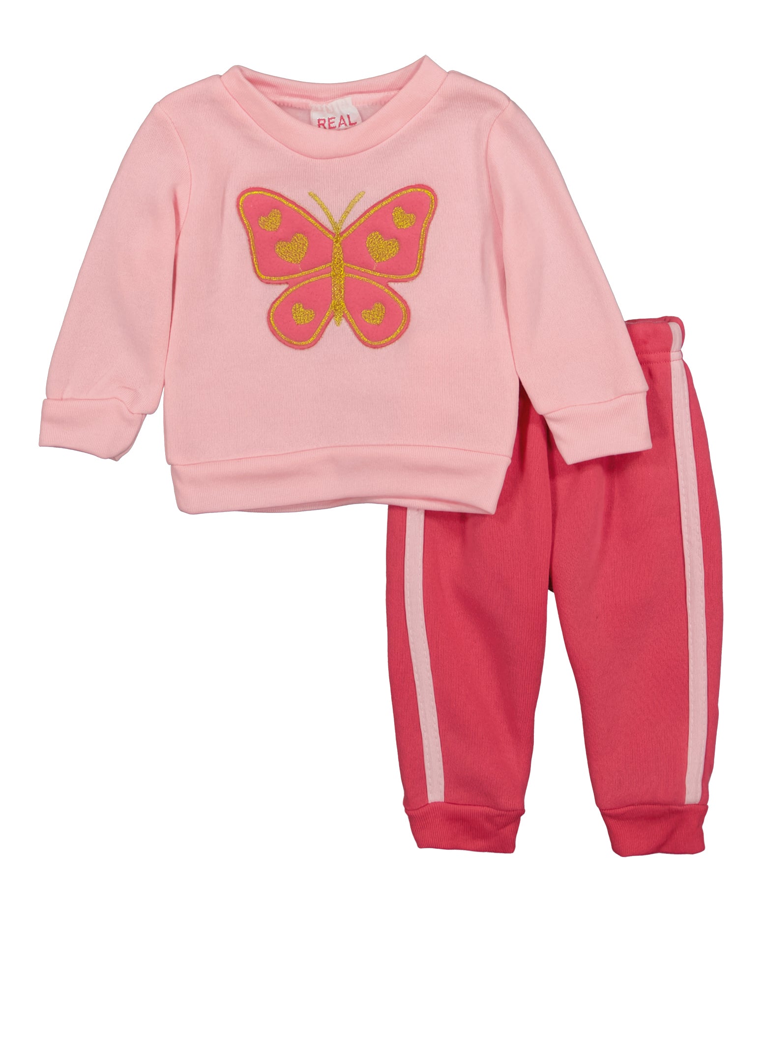 Baby Girls 0-9M Butterfly Embroidered Sweatshirt and Joggers, Pink, Size 0-3M