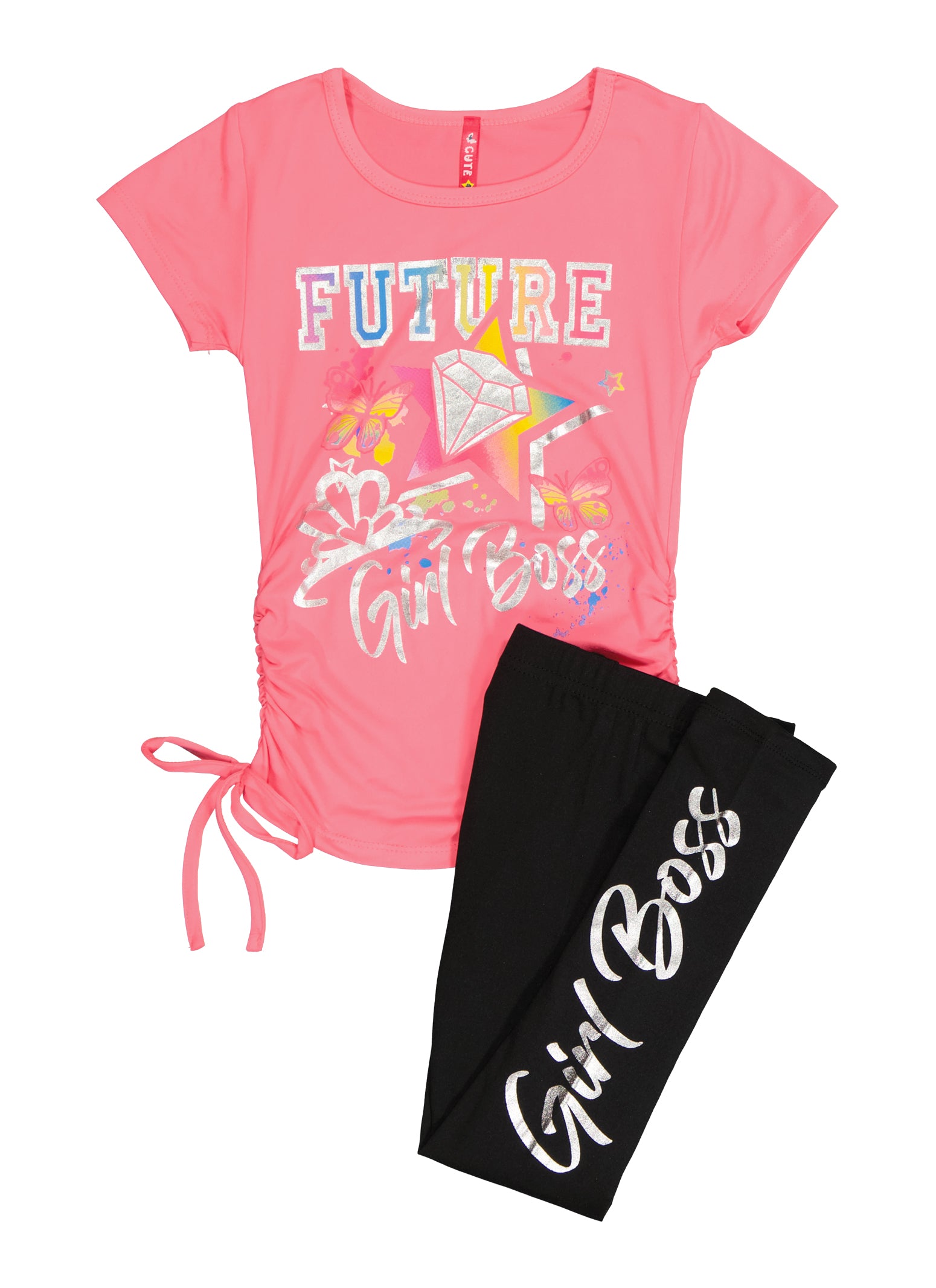 Little Girls Future Girl Boss Foil Graphic Tee and Leggings, Pink, Size 5-6