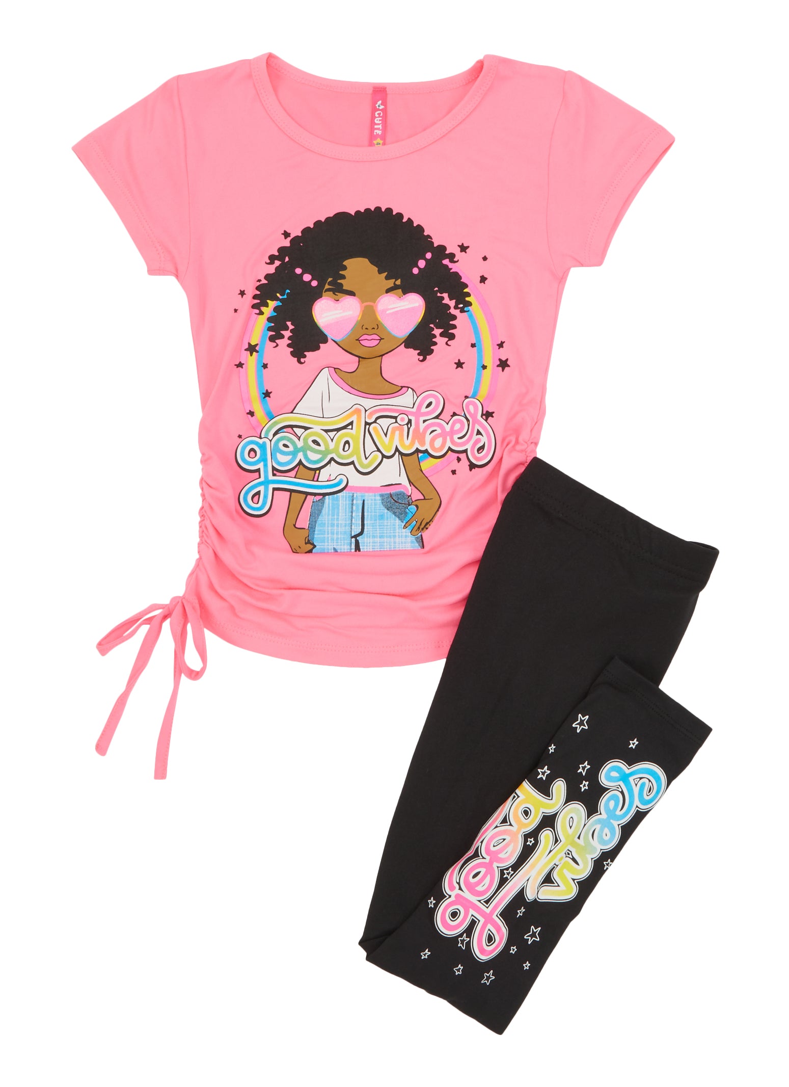 Little Girls Good Vibes Graphic Tee and Leggings, Pink, Size 6X