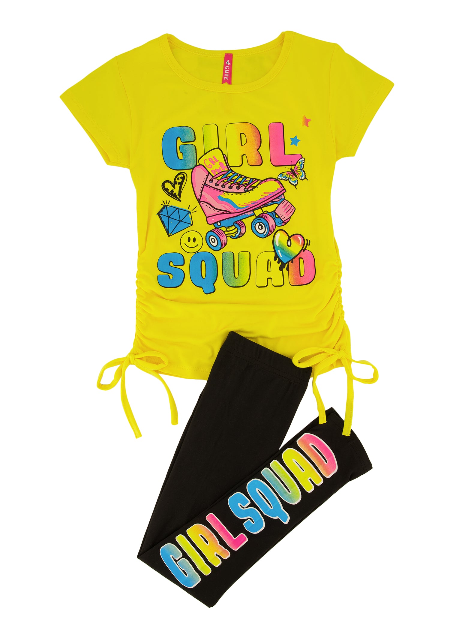 Little Girls Ruched Girl Squad Graphic Tee and Leggings, Black, Size 5-6