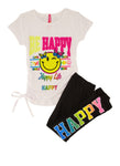 Little Girls Be Happy Chenille Patch Smiley Tee And Leggings, ,