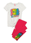 Little Girls Checkered Grl Pwr Tie Front Graphic Tee And Leggings, ,