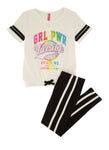 Little Girls Glitter Varsity Stripe Grl Pwr Graphic Tee And Leggings, ,