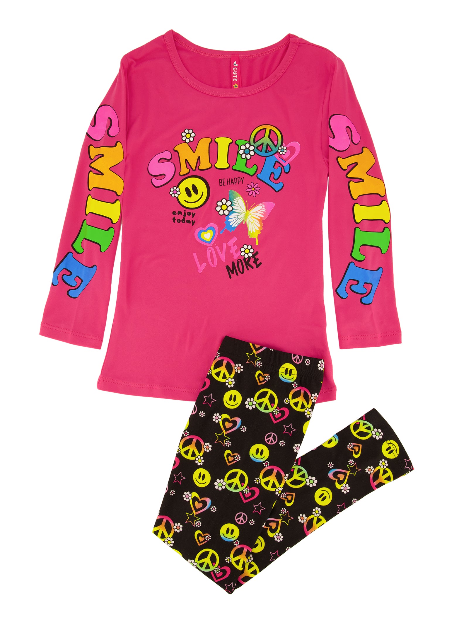 Little Girls Smile Smiley Graphic Print Top and Leggings Set,