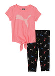 Little Girls Puma Logo Tie Front Tee And Leggings Set, ,