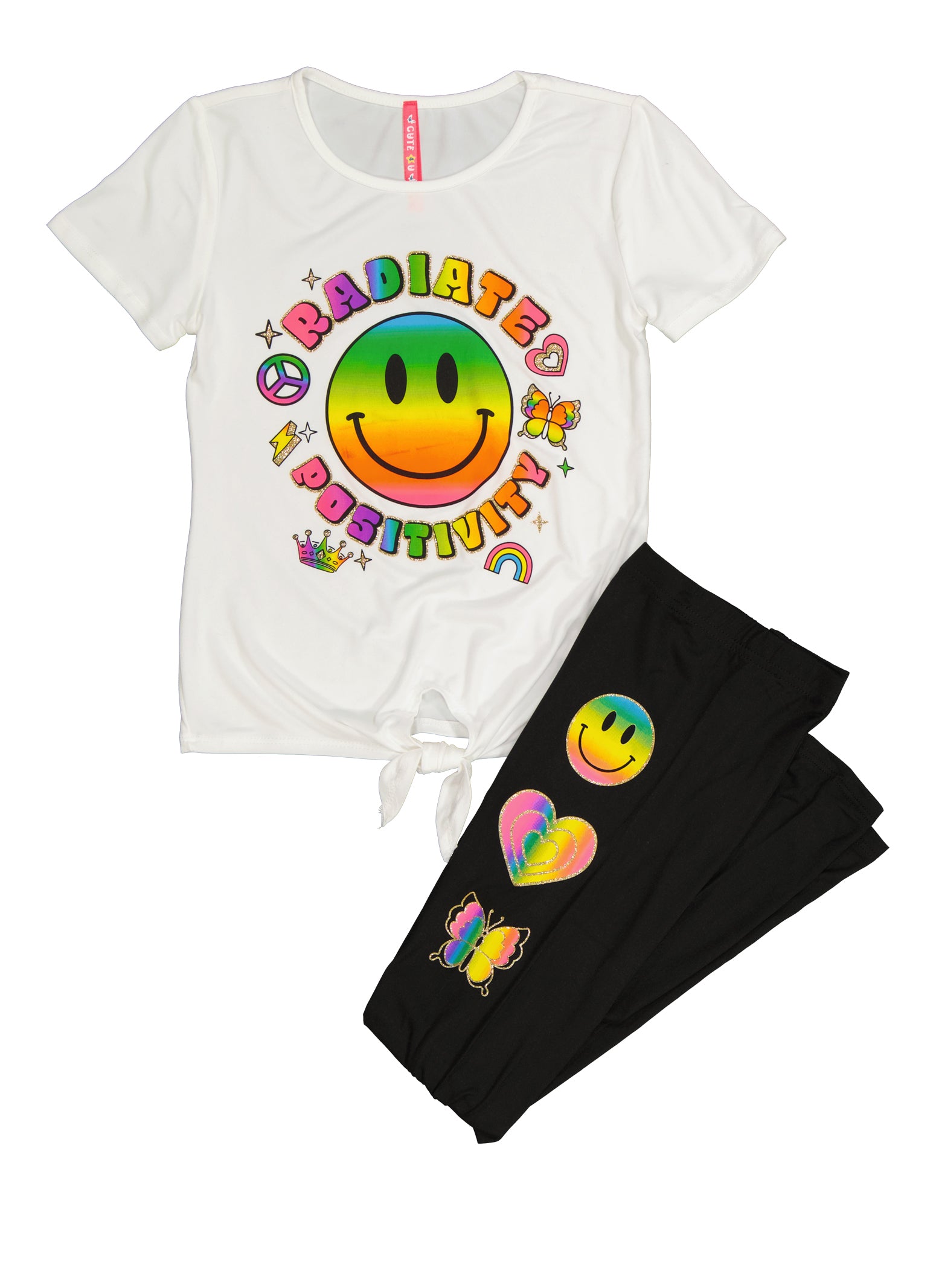 Rainbow Shops Girls Radiant Positivity Graphic Tee and Leggings, White,  Size 14-16
