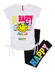 Girls Be Happy Chenille Embroidered Graphic Tee And Leggings, ,