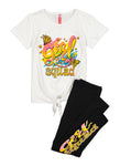 Girls Glitter Girl Squad Tie Front Graphic Tee And Leggings, ,