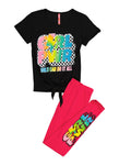 Girls Checkered Grl Pwr Tie Front Graphic Tee And Leggings, ,