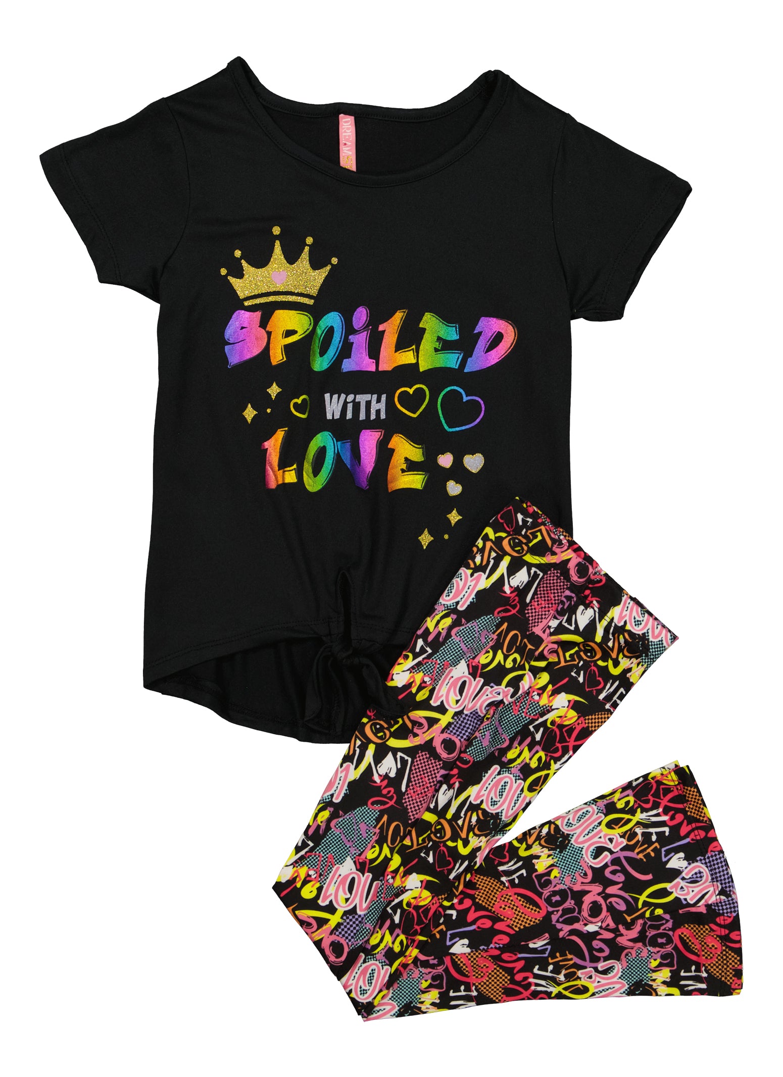 Teen Girls Long Sleeve Rainbow Paint Splatter Pajamas