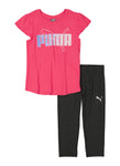 Girls Puma Overlap Logo Graphic Tee And Leggings, ,
