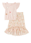 Girls Crochet Floral Detail Top And Flounce Hem Skirt, ,