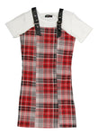 Girls Faux-Leather Square Neck Plaid Print Short Sleeves Sleeves Sleeveless Midi Dress