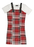 Girls Square Neck Short Sleeves Sleeves Sleeveless Faux-Leather Plaid Print Midi Dress