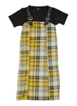 Girls Square Neck Faux-Leather Plaid Print Short Sleeves Sleeves Sleeveless Midi Dress