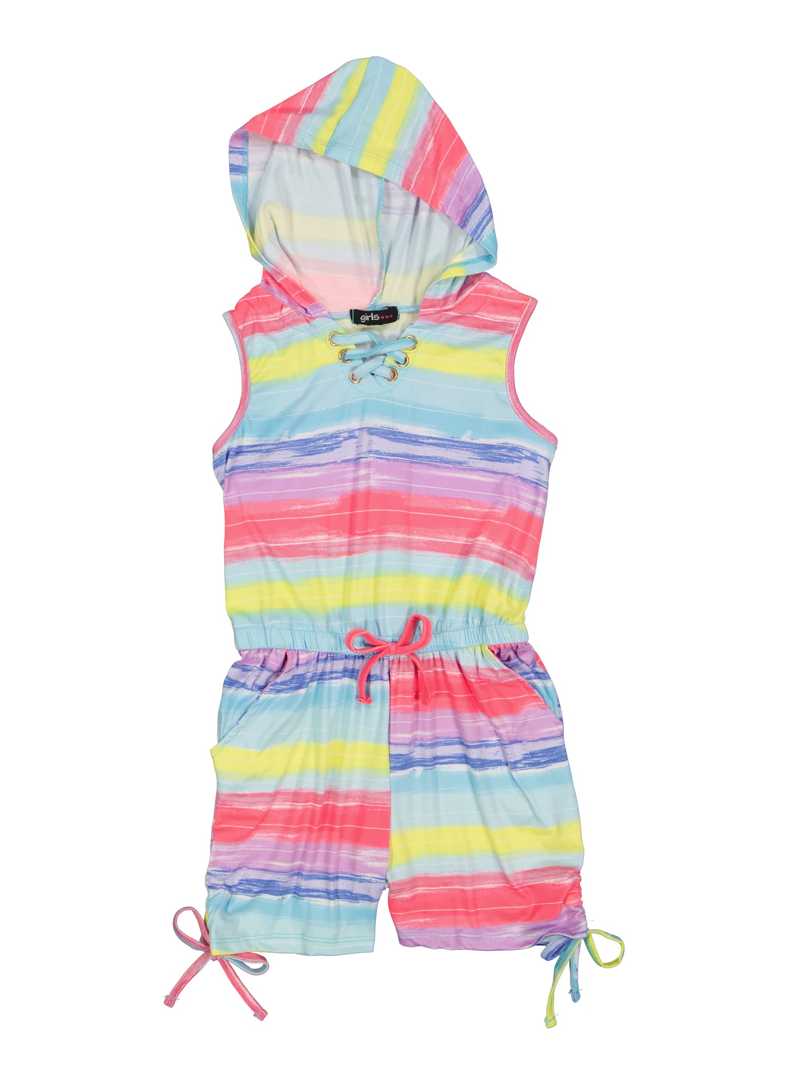 Girls Rainbow Stripe Hooded Romper