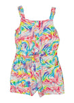 Girls Belted Sleeveless Tie Dye Print Tie Waist Waistline Square Neck Romper