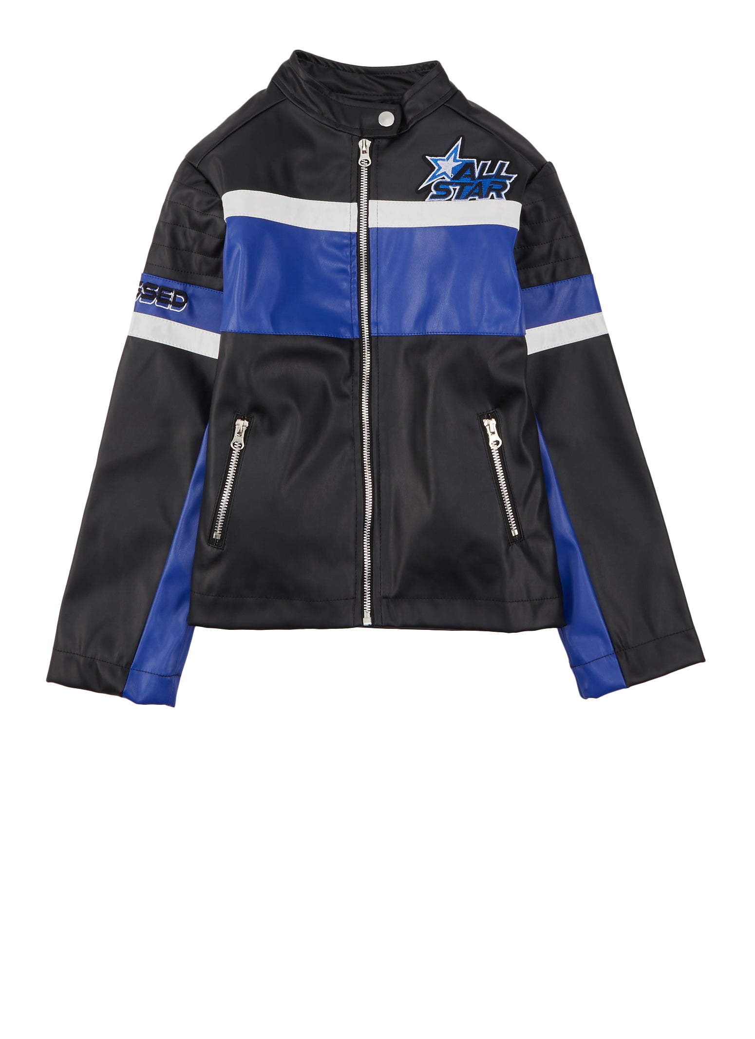 Girls Color Block All Star Moto Jacket, Blue, Size 10-12