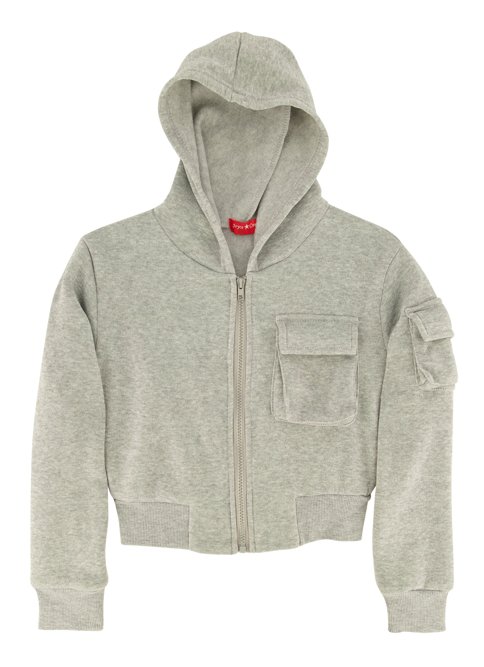 Girls Fleece Cargo Pocket Zip Front Hoodie, Grey, Size 7-8