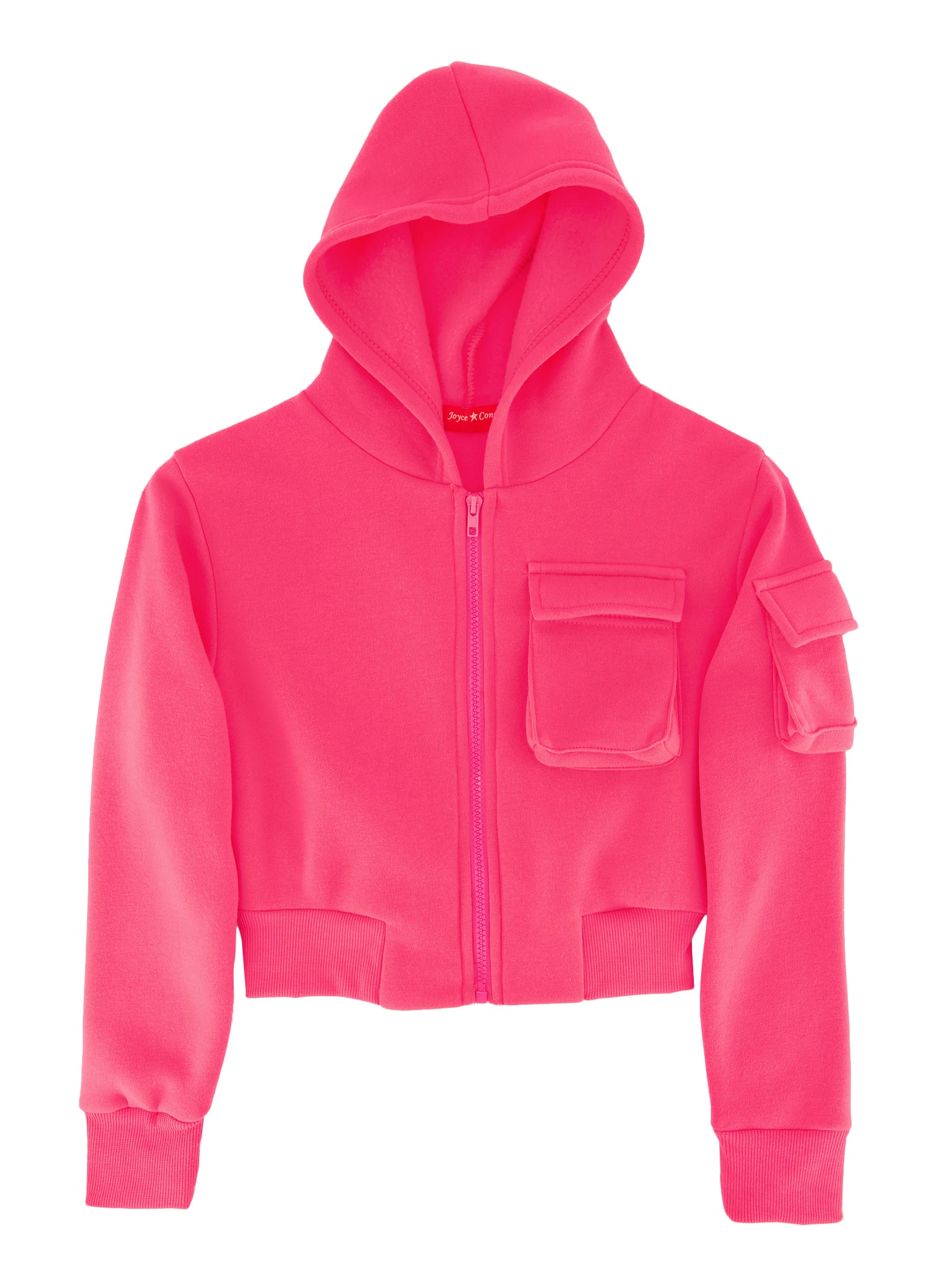 Girls Fleece Cargo Pocket Zip Front Hoodie, Pink, Size 7-8