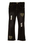 Little Girls Heart Embroidered Flare Jeans, ,