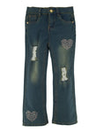 Little Girls Heart Embroidered Flare Jeans, ,