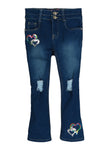 Little Girls Sequin Heart Distressed Flare Jeans, ,