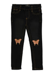 Little Girls Butterfly Embroidered Skinny Jeans, ,